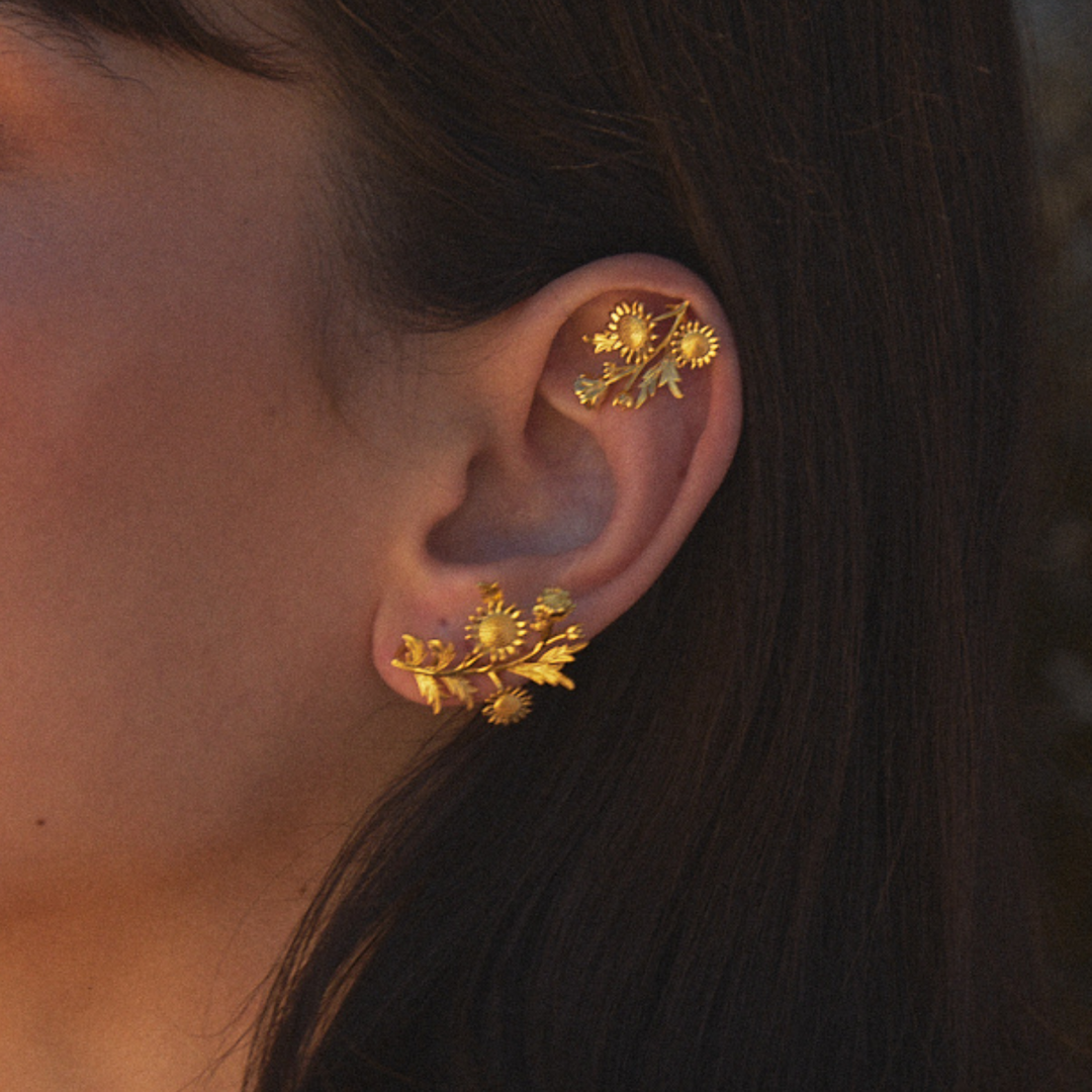 ASYMMETRICAL EARRINGS SUNFLOWER