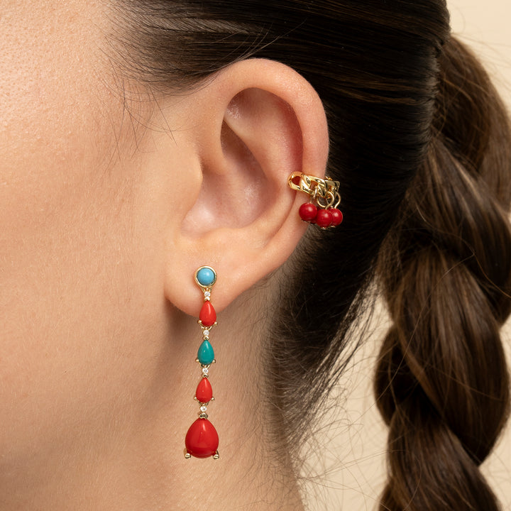COPACABANA CORAL ASYMMETRICAL EARRINGS