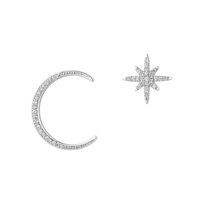 SILVER ASYMMETRICAL EARRINGS TO THE MOON &amp; BACK