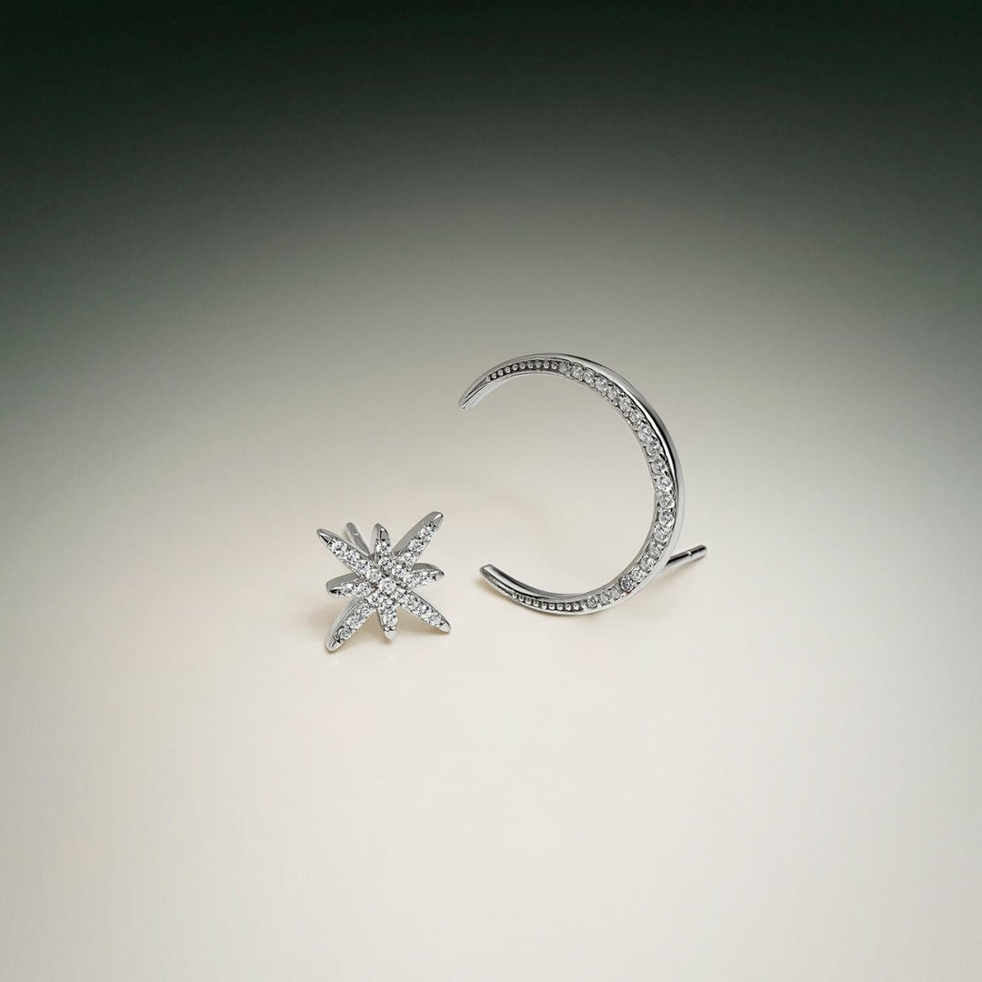 SILVER ASYMMETRICAL EARRINGS TO THE MOON &amp; BACK