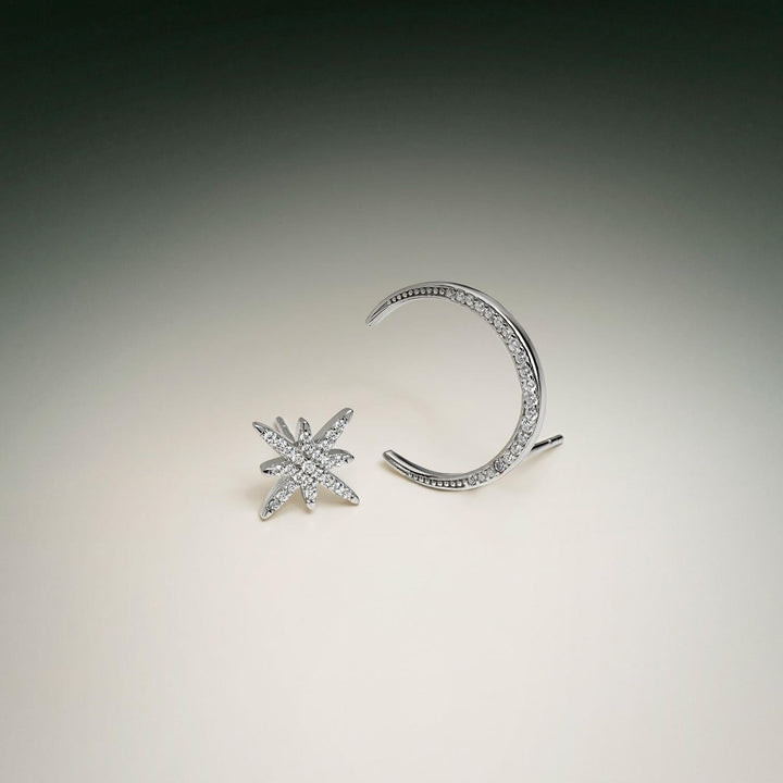 SILVER ASYMMETRICAL EARRINGS TO THE MOON &amp; BACK