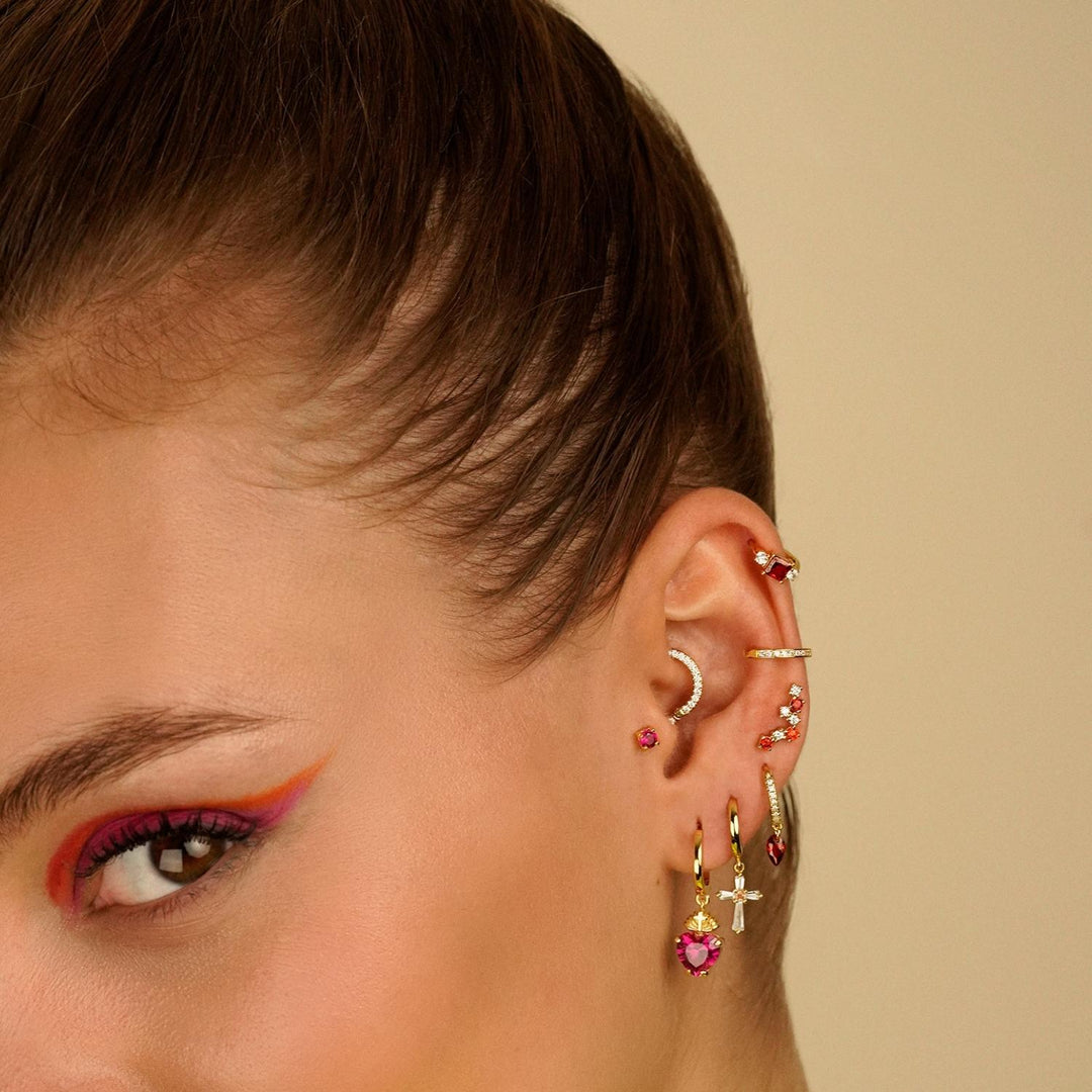 ORECCHINO PIERCING CERCHIO ORO GIALLO GRANATO CHIC