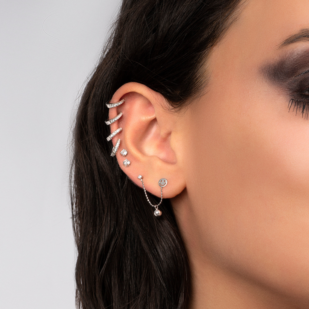 SWEET SMILEY MULTIPLE SILVER PIERCING EARRING  