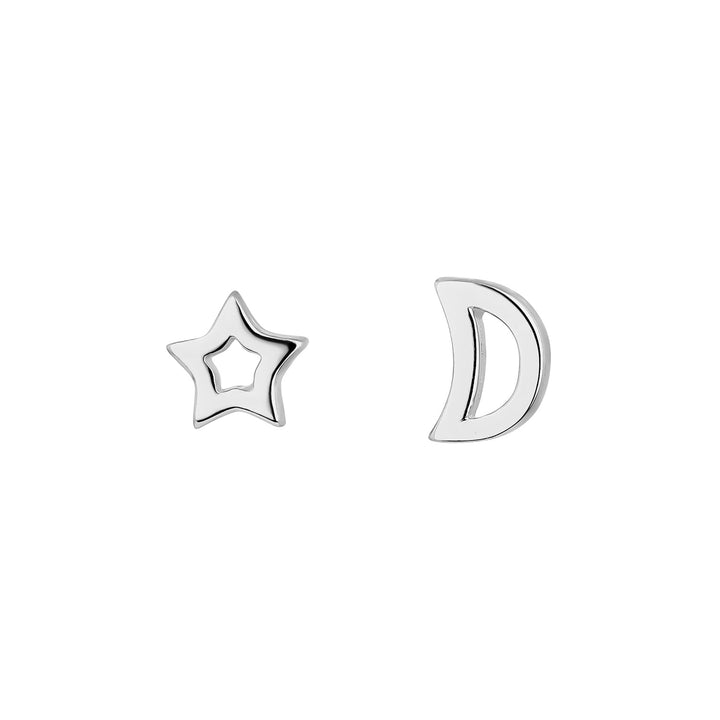 SILVER ASYMMETRICAL EARRINGS LUNE ET ÉTOILE