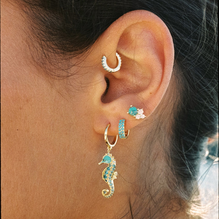 PENDIENTE PIERCING ARO MOSAÏQUE AQUA SEAHORSE