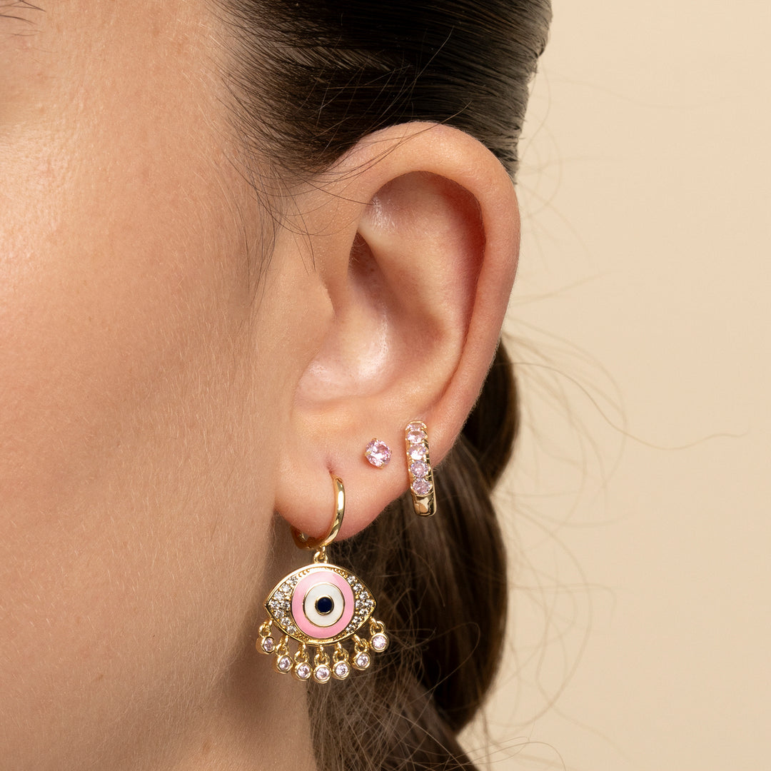 MOSAÏQUE PINK POWER EVIL EYE HOOP PIERCING EARRING