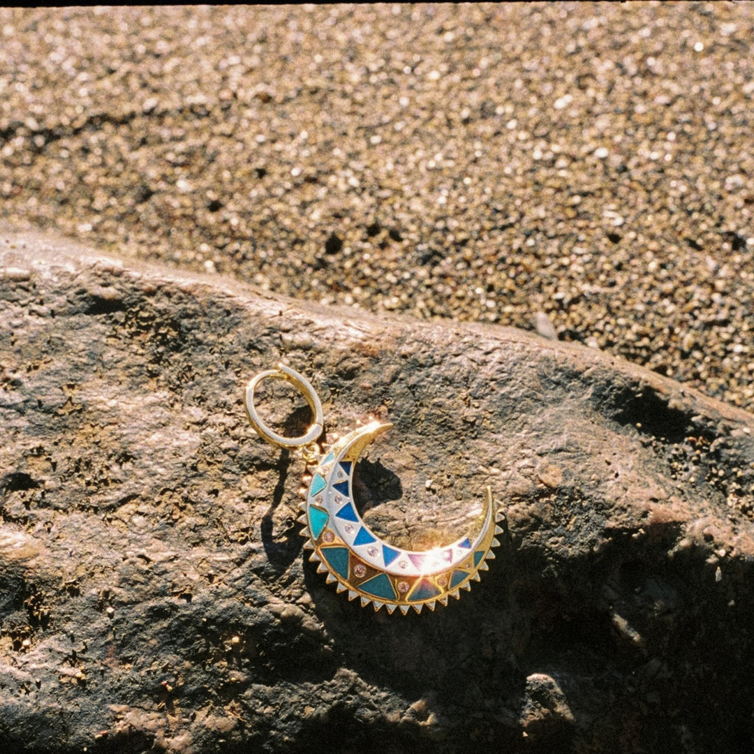 BRINCO PIERCING ARO AQUA MOSAÏQUE LUA