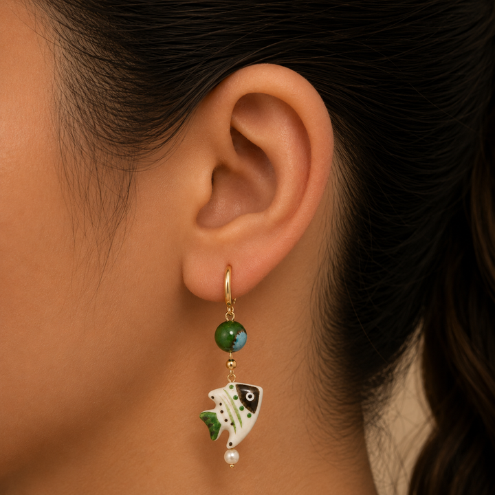 ORECCHINO PIERCING CERCHIO POCELAINE VERDE D&