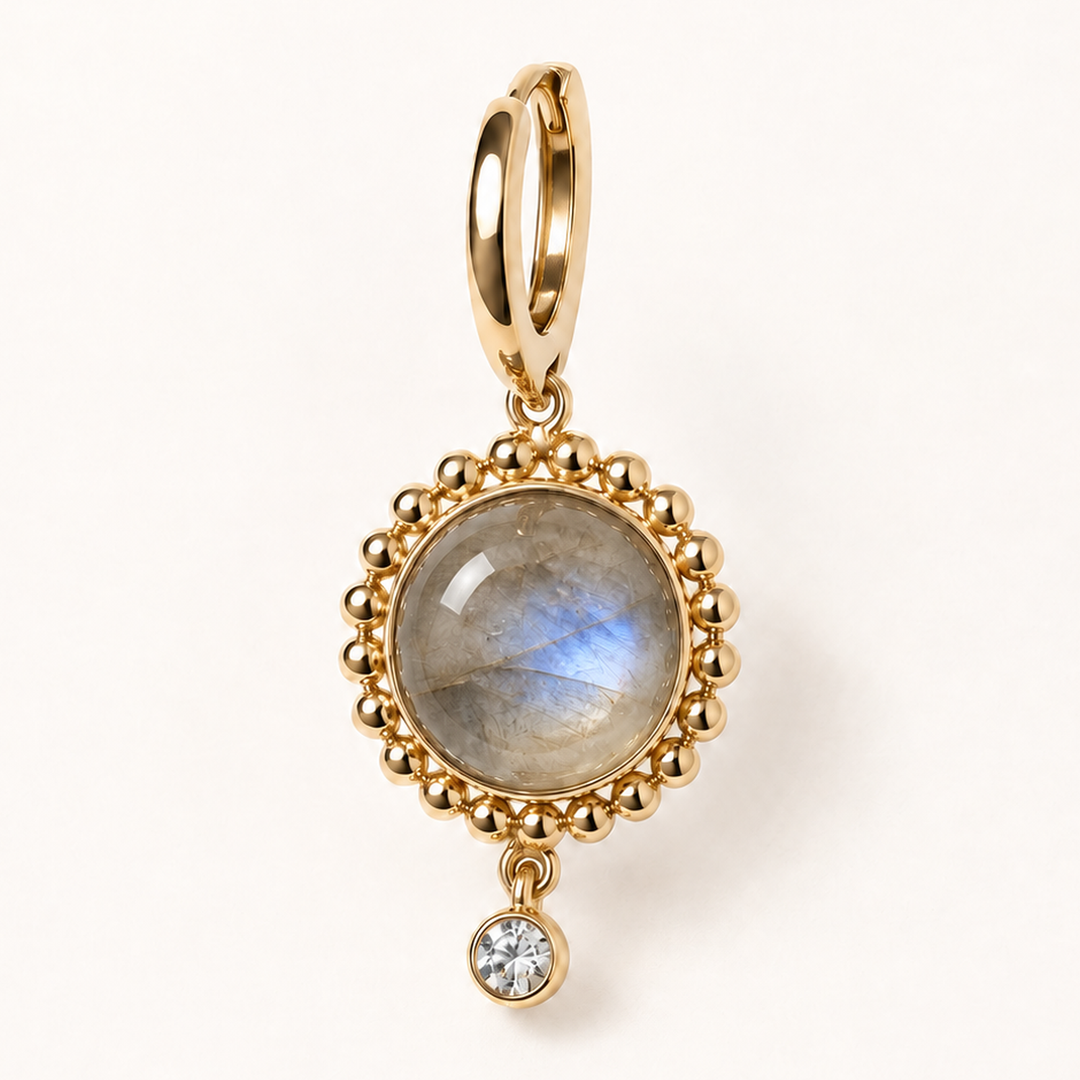PENDIENTE PIERCING ARO GREY MOONSTONE CELESTIAL SUNRAY