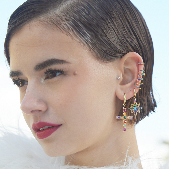 MULTICOLOR YELLOW GOLD HOOP PIERCING EARRING SOPHIE